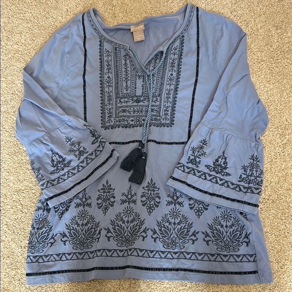Chico's Blue Embroidered Tunic